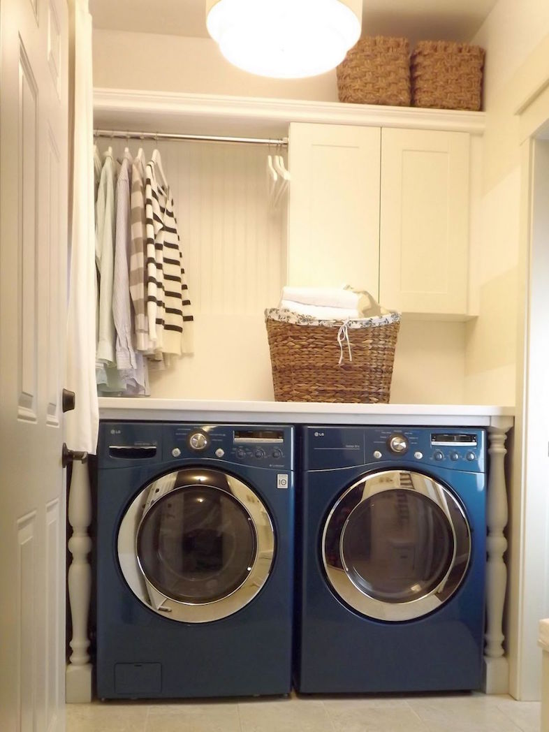 small space with blue washing machines